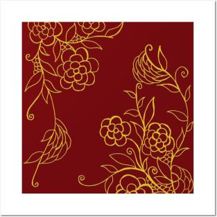Red and Golden Floral Ornaments Posters and Art